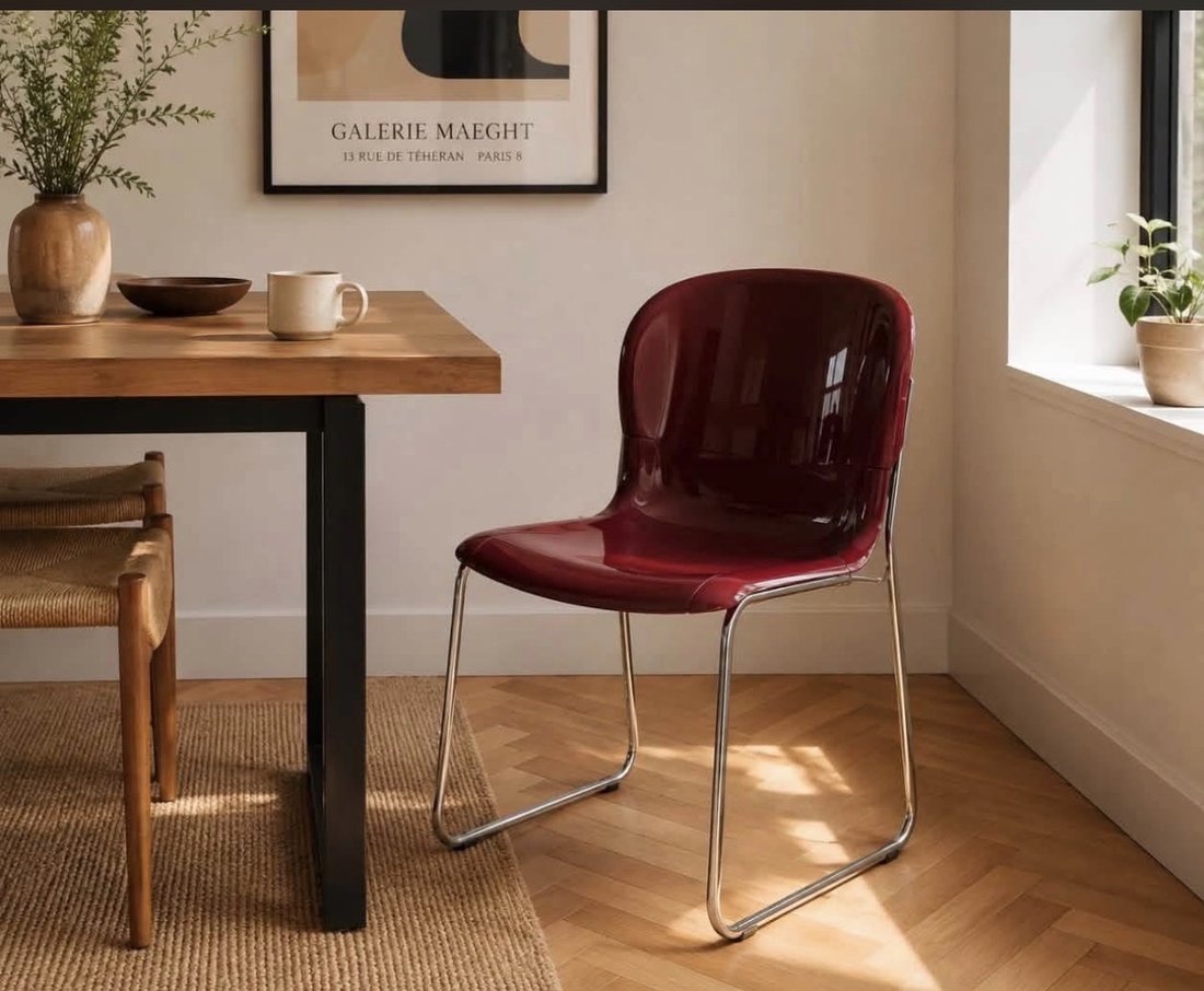 Chaise SM400K bordeaux, design Gerd Lange pour Drabert, Allemagne