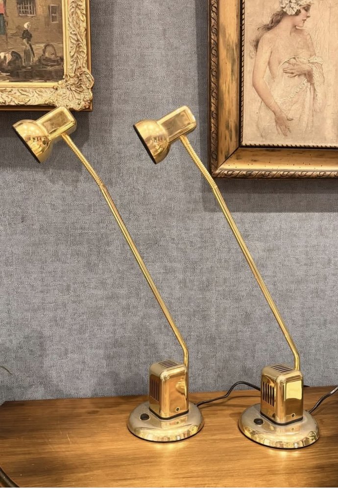 Paire de lampes Vrieland Design, laiton doré, Pays-Bas
